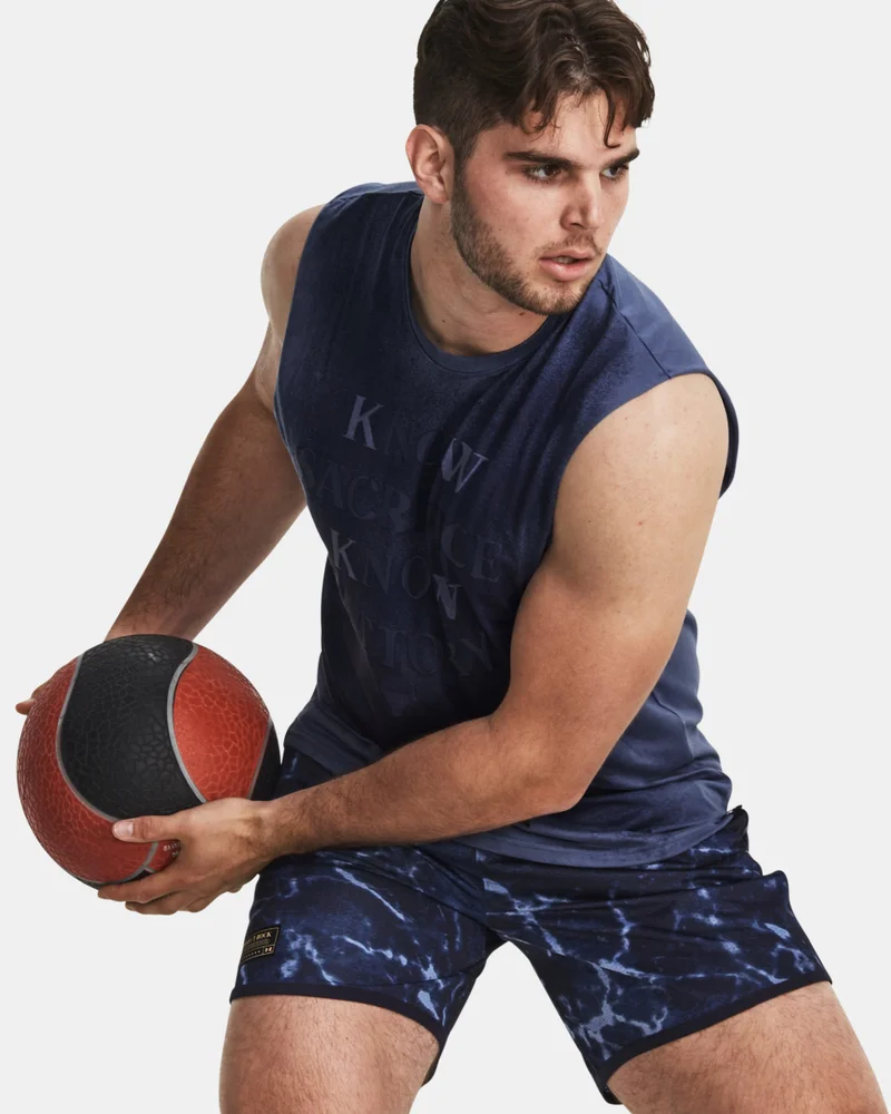 UNDER ARMOUR Blue Men's Project Rock Show Me Sweat Tank Top for Men | Best Price UAE